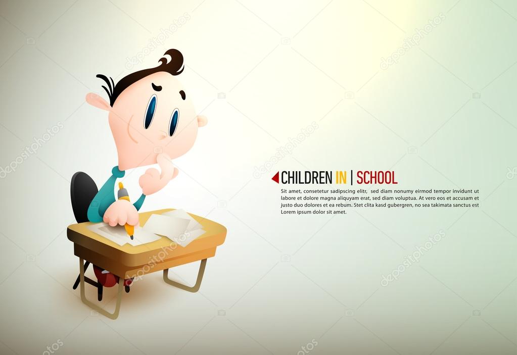 Young boy sitting at a desk in school