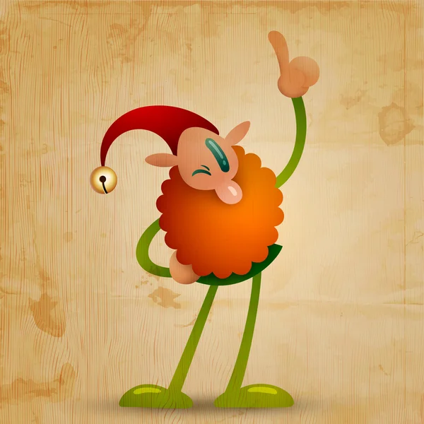 Happy elf on wooden background - vector image — Stock Vector