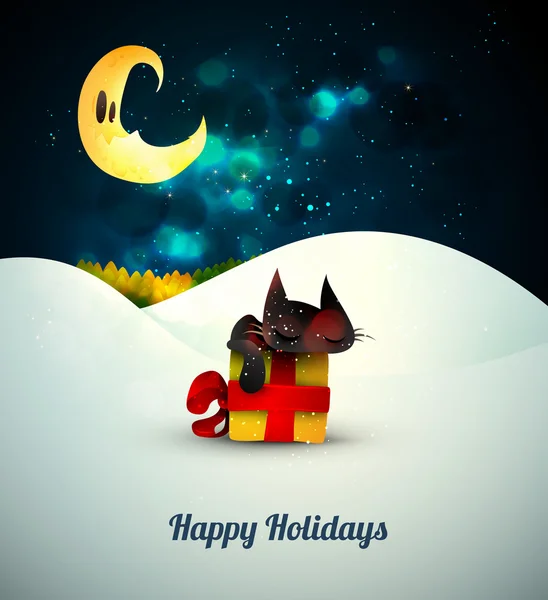 Chaton dormant sur la boîte cadeau de Noël — Image vectorielle