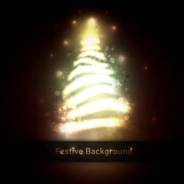 Mörk brons jul hälsning med träd av glittrande ljus — Stock vektor