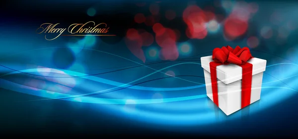 Banner de Navidad con caja de regalo y lazo de cinta — Vector de stock