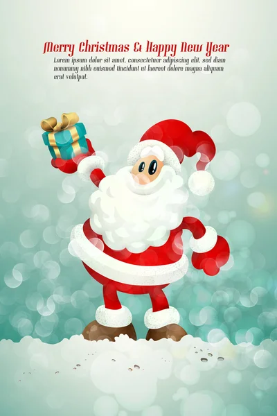 Санта-Клаус держит подарок в снежном окружении — стоковый вектор