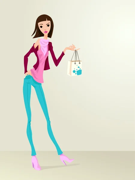 Hermosa mujer de compras — Vector de stock