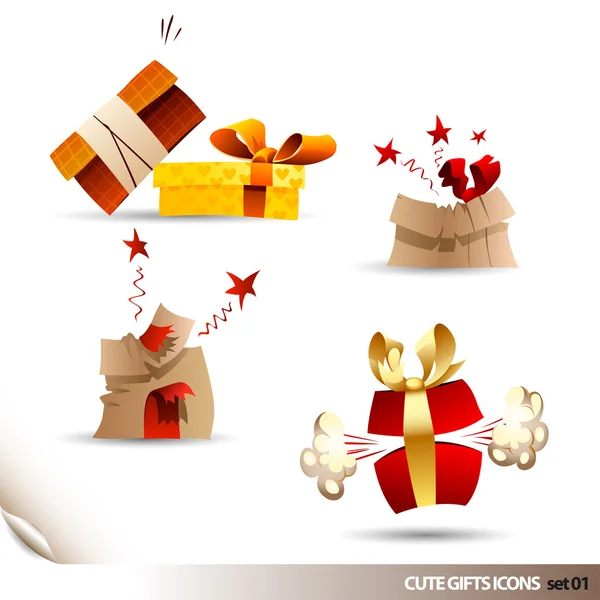 Iconos de regalo lindo - Regalos de dibujos animados — Vector de stock