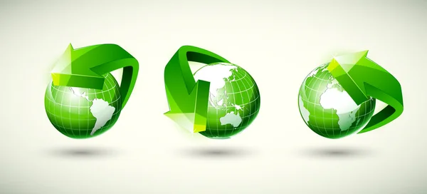Eco Time Concept - Green Arrow Around Earth Globe — Stock Vector