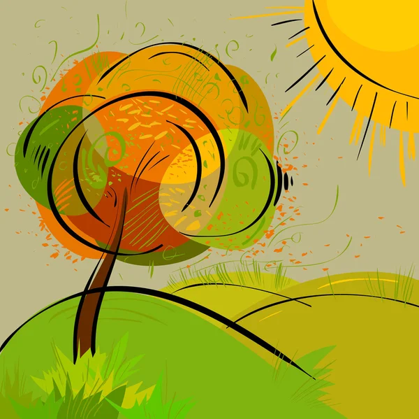 Paysage d'automne - dessin pour enfants — Image vectorielle