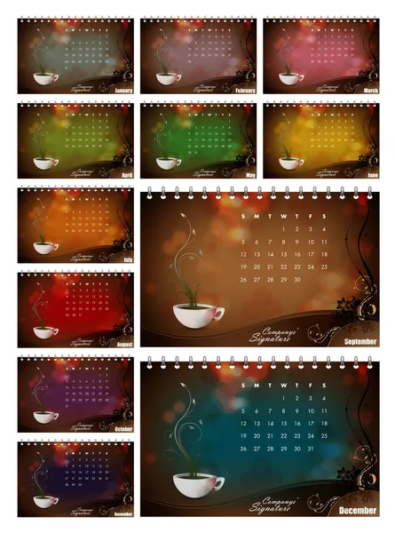 Set de calendario vectorial con decoración de té oriental — Vector de stock