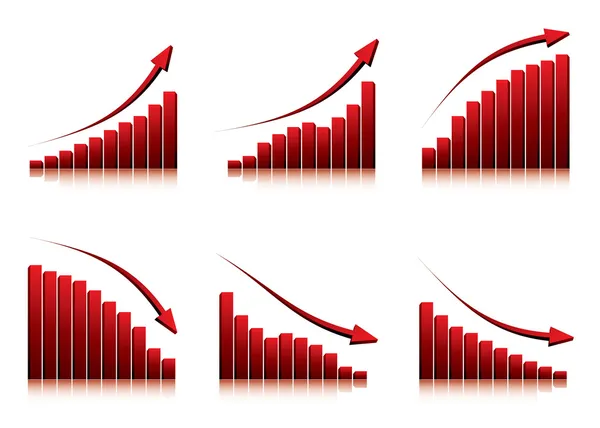 Grafici 3d che mostrano aumento e calo — Vettoriale Stock