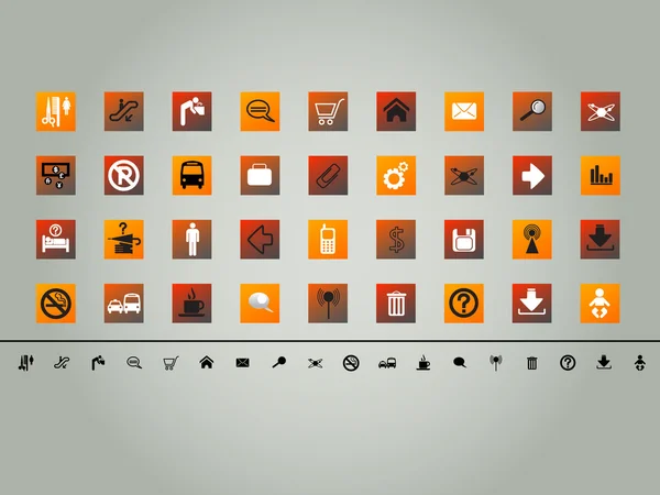 Set of 36 various orange theme vector buttons, icons — Stock Vector