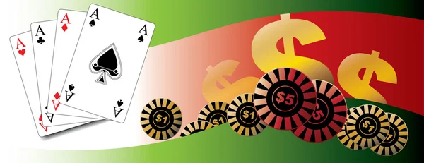 Geïsoleerde poker speelkaarten en inzet schepen in vector — Stockvector