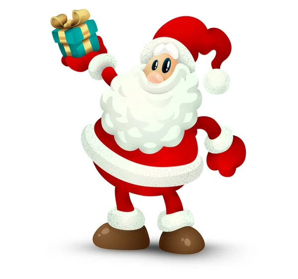 Isolé Père Noël tenant cadeau dans la main — Image vectorielle