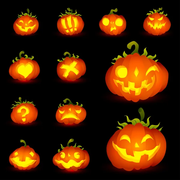 Spooky vector pompoen set - verschillende gezichtsuitdrukkingen — Stockvector