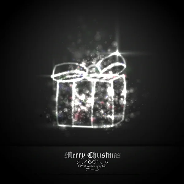 Argento scuro Natale saluto con regalo di luci scintillanti — Vettoriale Stock