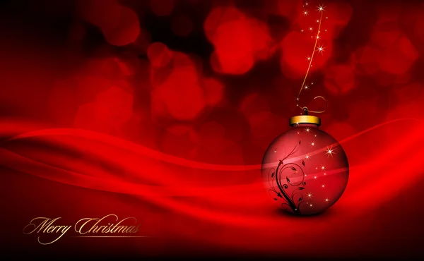Djupt röd jul hälsning med blommig globe — Stock vektor