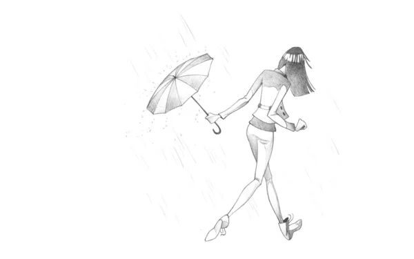 Mujer escondida de la lluvia con paraguas — Foto de Stock