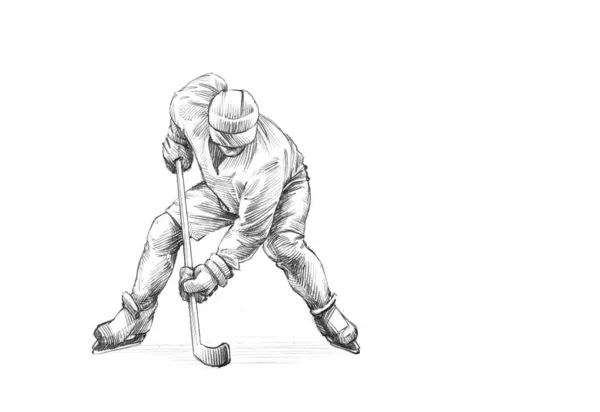 çizilmiş kroki kalem çizimi bir buz hokeyi oyuncusu