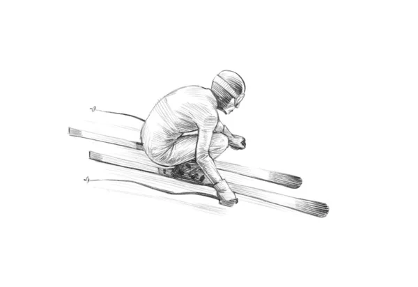 Hand getrokken schets Potlood illustratie van een oud-alpineskiester — Stockfoto