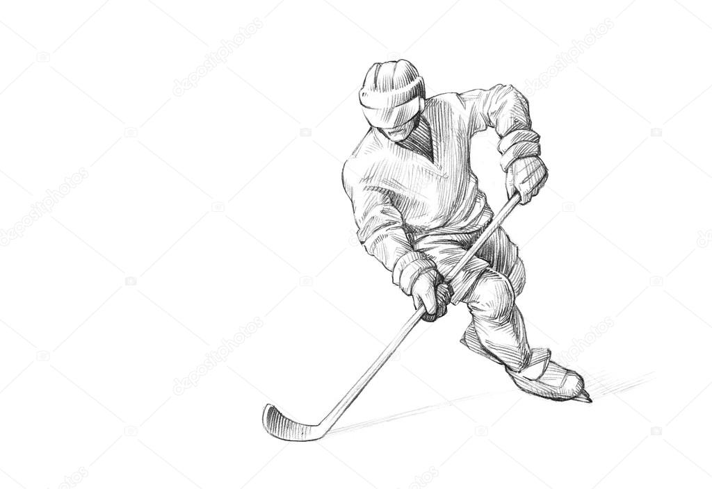 Hand-drawn Sketch Pencil Illustration of an Ice Hockey Player