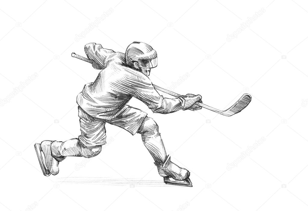 Hand-drawn Sketch Pencil Illustration of an Ice Hockey Player