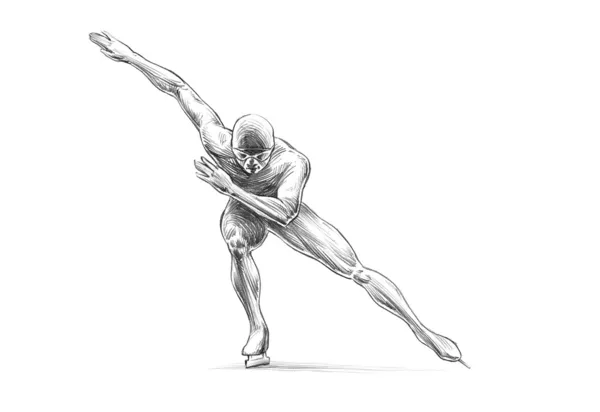 Handdrawn Sketch Pencil Illustration of a Short Track Speed Skater — Stock Photo, Image