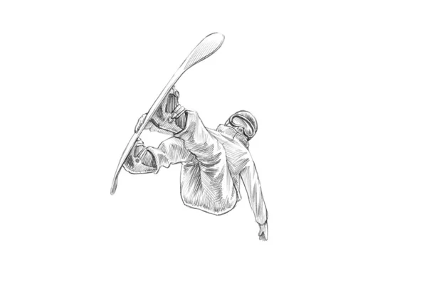 Hand-drawn Sketch - Pencil Illustration of a Snowboarder Mid Air — Stock Photo, Image