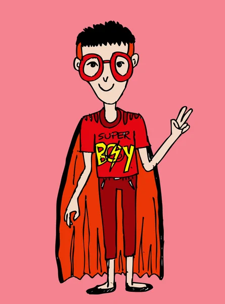 Joven super héroe chico de dibujos animados — Vector de stock