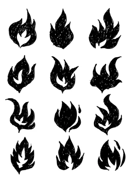 Fuego llamas establecer iconos — Vector de stock