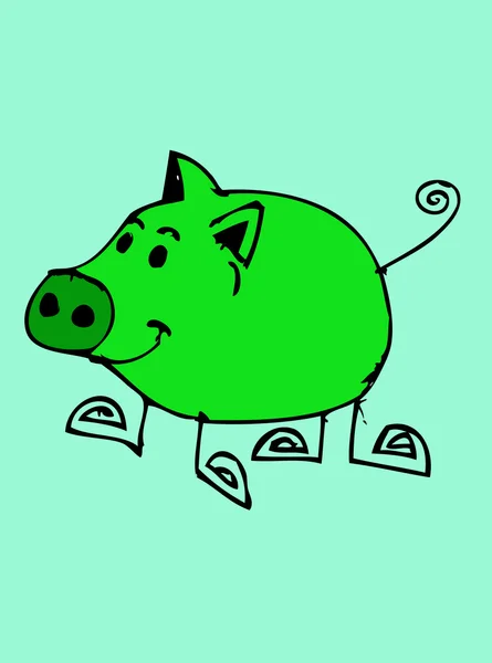 Disegno dei cartoni animati di maiale in stile famiglia Jaidee — Vettoriale Stock