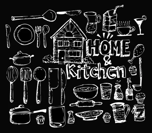 Sketch Elementi da cucina doodle vector — Vettoriale Stock