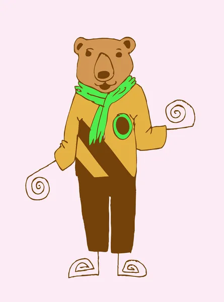 Dessin animé mignon Illustraiton Joyeux ours en peluche dans le style familial Jaidee — Image vectorielle