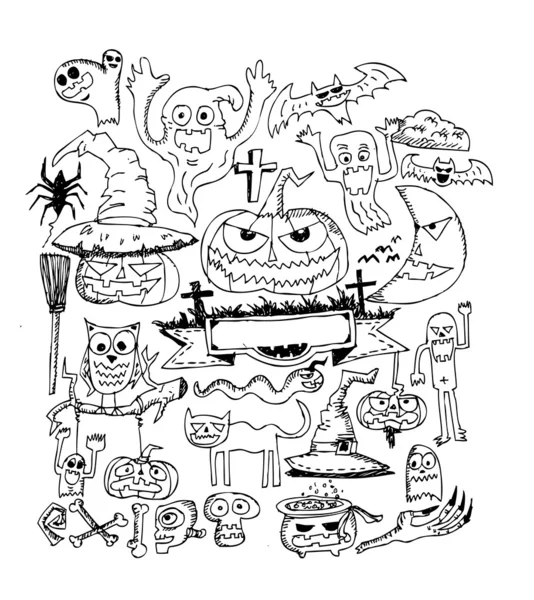 Doodle halloween férias fundo — Vetor de Stock