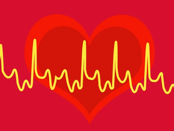 Glänzend rotes Herz mit Kardiogramm — Stockvektor