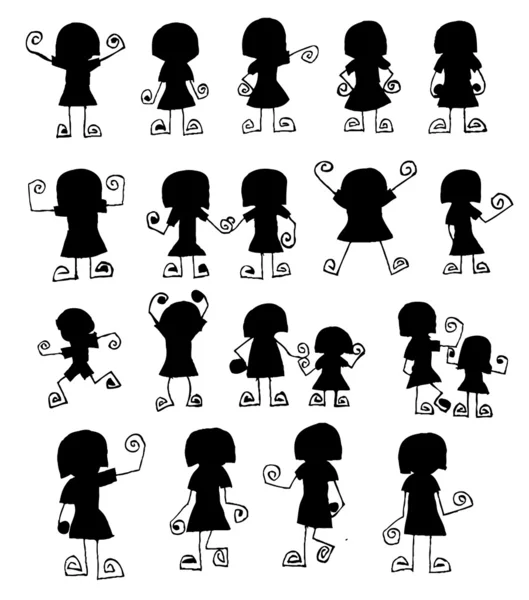 Un ensemble de mignonne petite fille silhouette — Image vectorielle