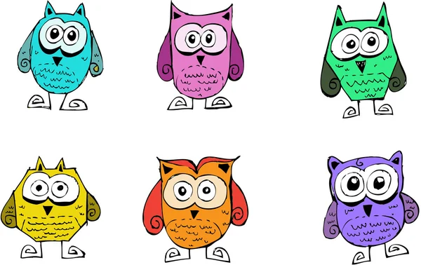 Cute Collection of Bright Owls — Stock Vector