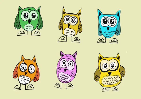 Cute Collection of Bright Owls — Stock Vector