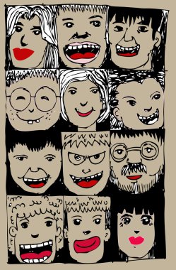 insanların yüzleri karikatür