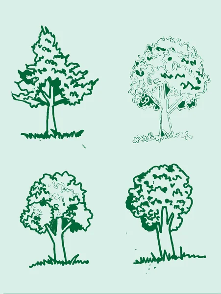 Vector trees with leaves — Stock Vector