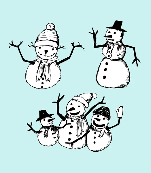Doodles set - snowmans — Stock vektor