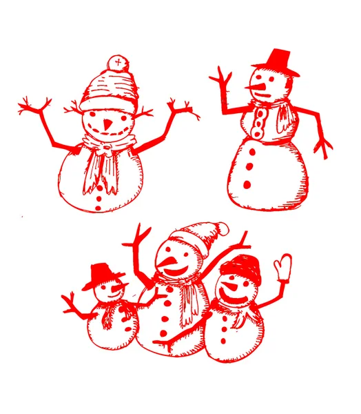 Doodles set - snowmans — Stockvector