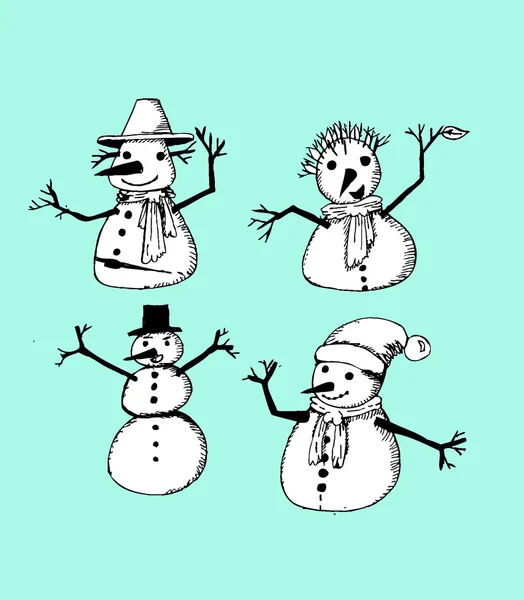 Doodles set - snowmans — Stock vektor