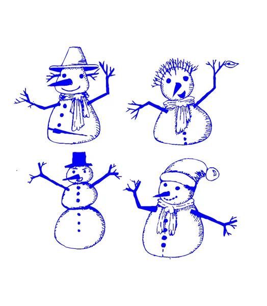 Doodles set - snowmans — Stock vektor