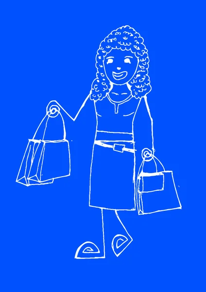 Ручной рисунок молодых женщин с магазинами — стоковый вектор