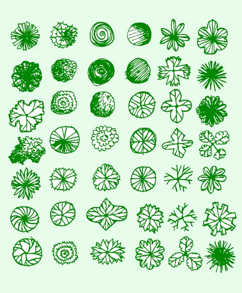 Árboles vista superior para proyectos de arquitectura paisajística — Archivo Imágenes Vectoriales