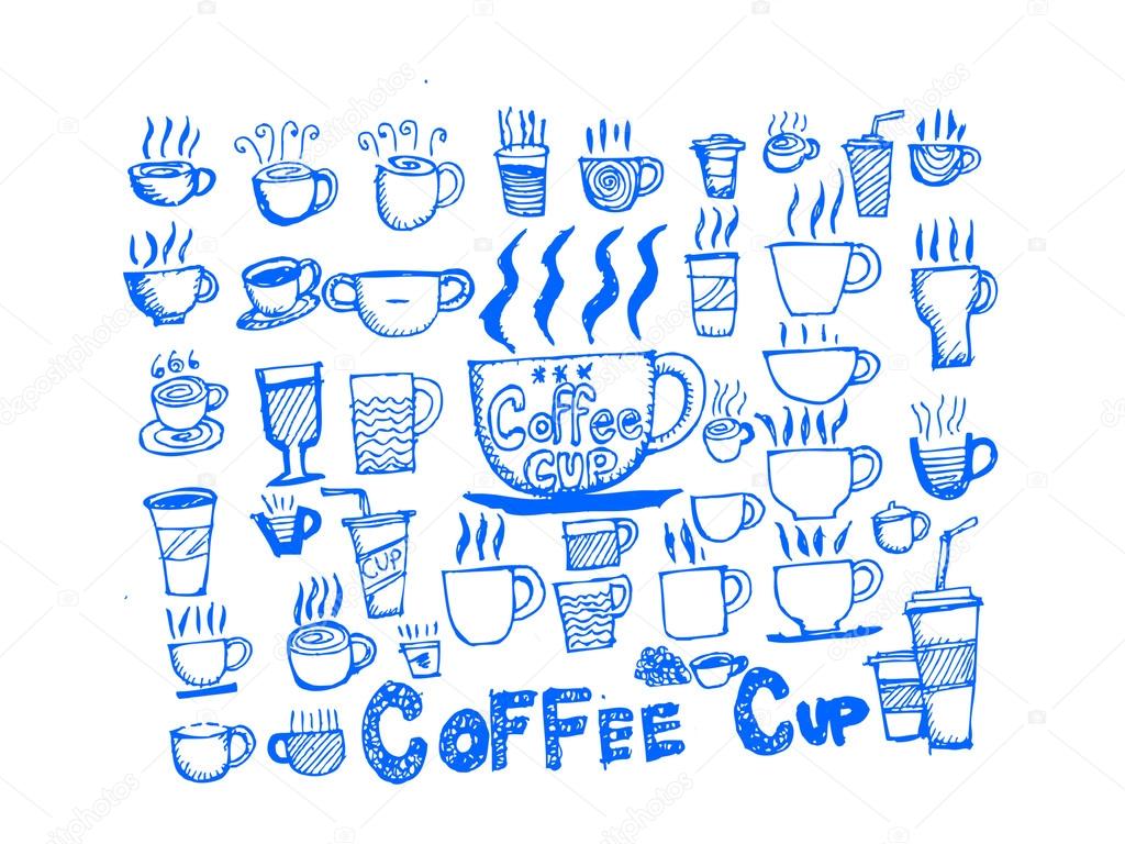 Coffee cup set hand drawing
