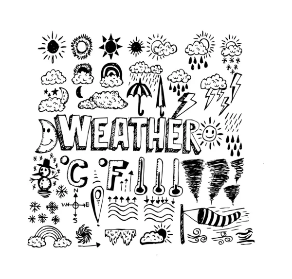 Idea de dibujo de widget de símbolos meteorológicos e iconos — Archivo Imágenes Vectoriales