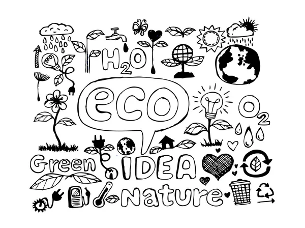 Eco doodles eco vektor készlet — Stock Vector