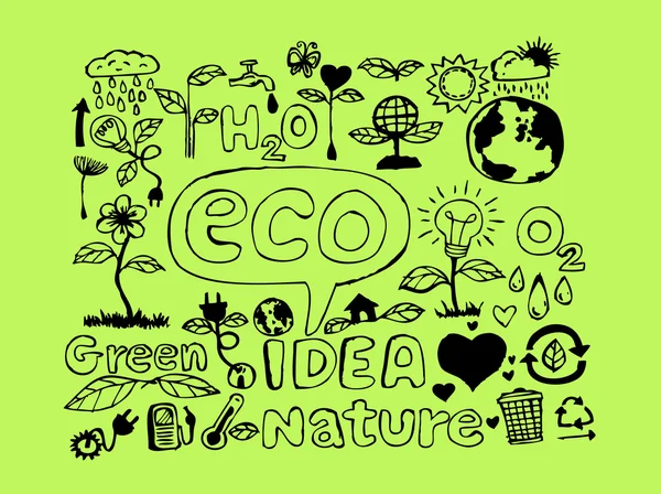 Eco Doodles ECO vector conjunto — Archivo Imágenes Vectoriales