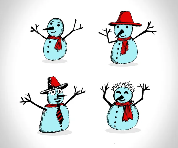 Doodles set - snowmans — Stock vektor