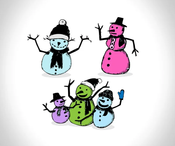 Doodles set - snowmans — Stock vektor