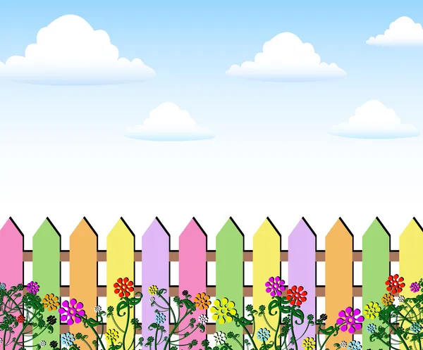 Kerítés tavaszi virágok háttér — Stock Vector